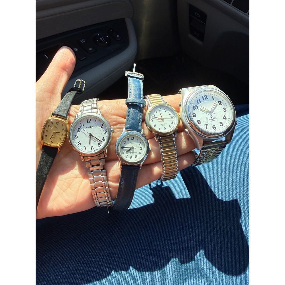 Timex & Talking Atomic Watch Lot of 5 Indiglo Quartz Expansion Leather Bands
